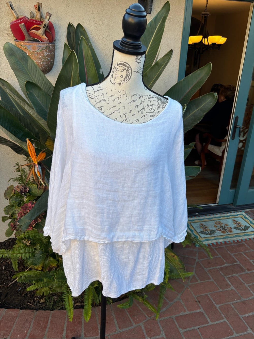 Lightweight White Linen Italian Layered Women's Top